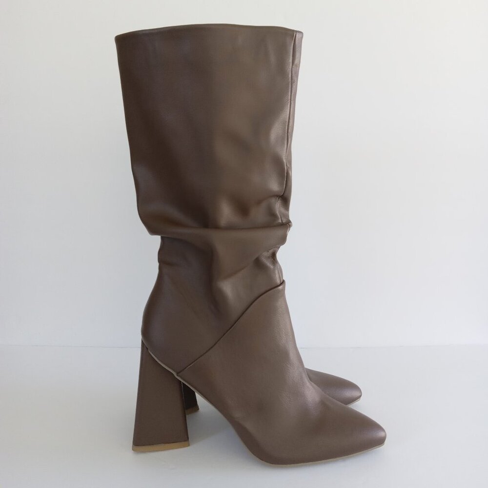 DOLCE VITA Womens Wandah square high-heeled brown mid-calf boots